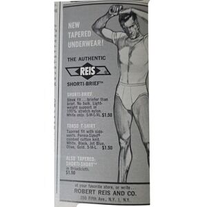 Vintage 1964 Reis Shorti Brief Underwear Print Ad, Torso T-Shirt, Men's Fashion